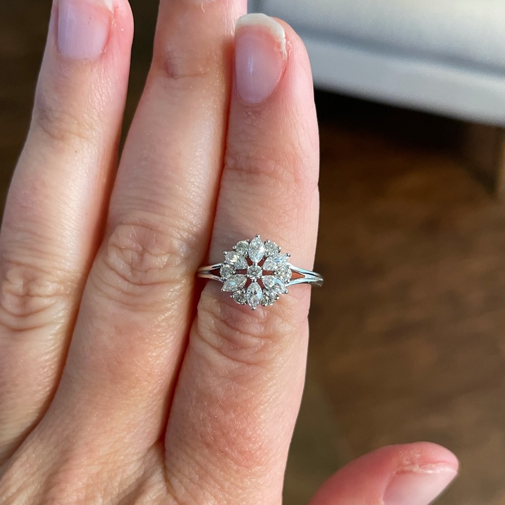 QVC Diamonique Flower Design Sterling Silver Ring